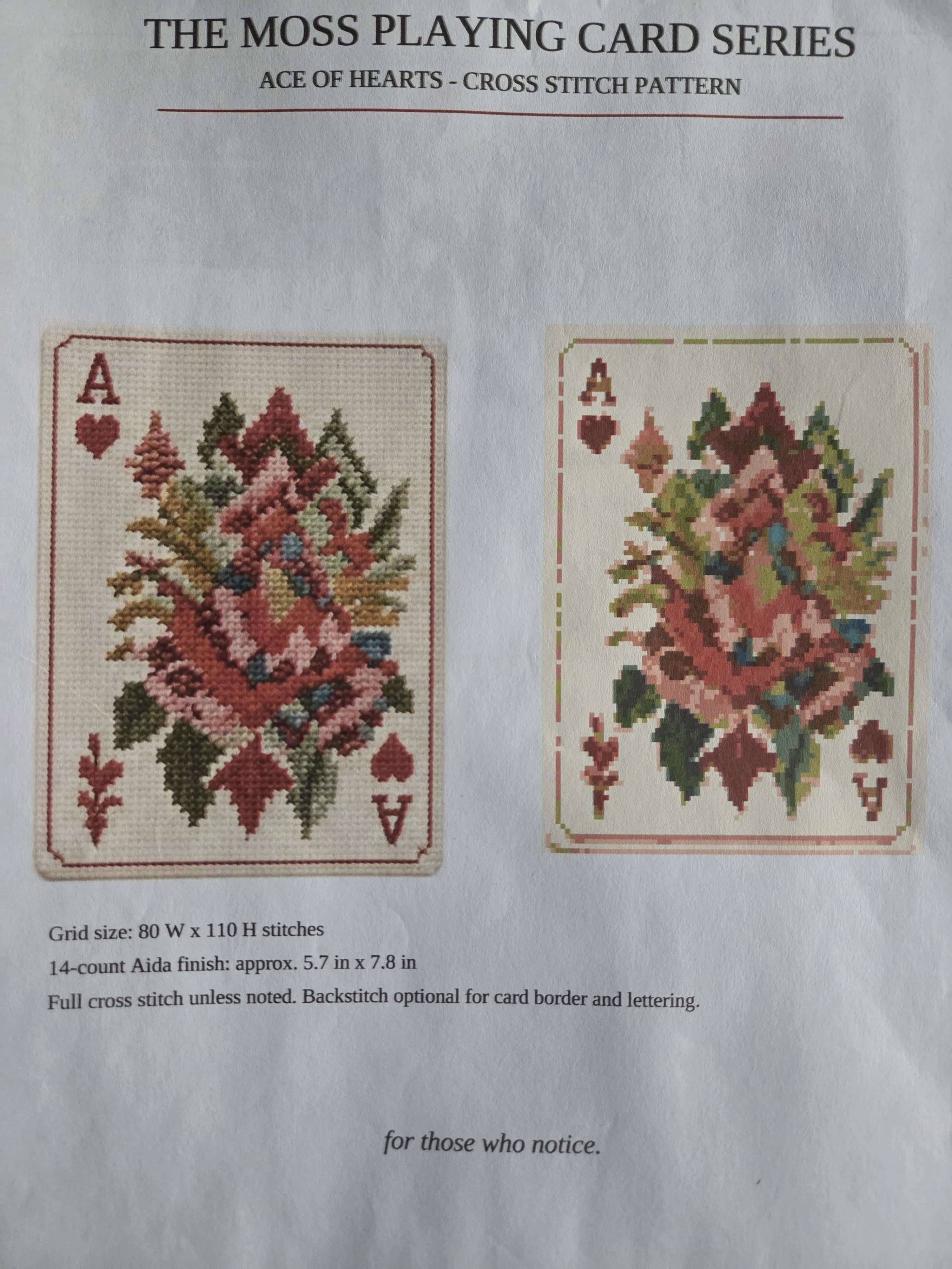 Ace of Hearts Cross Stitch Pattern