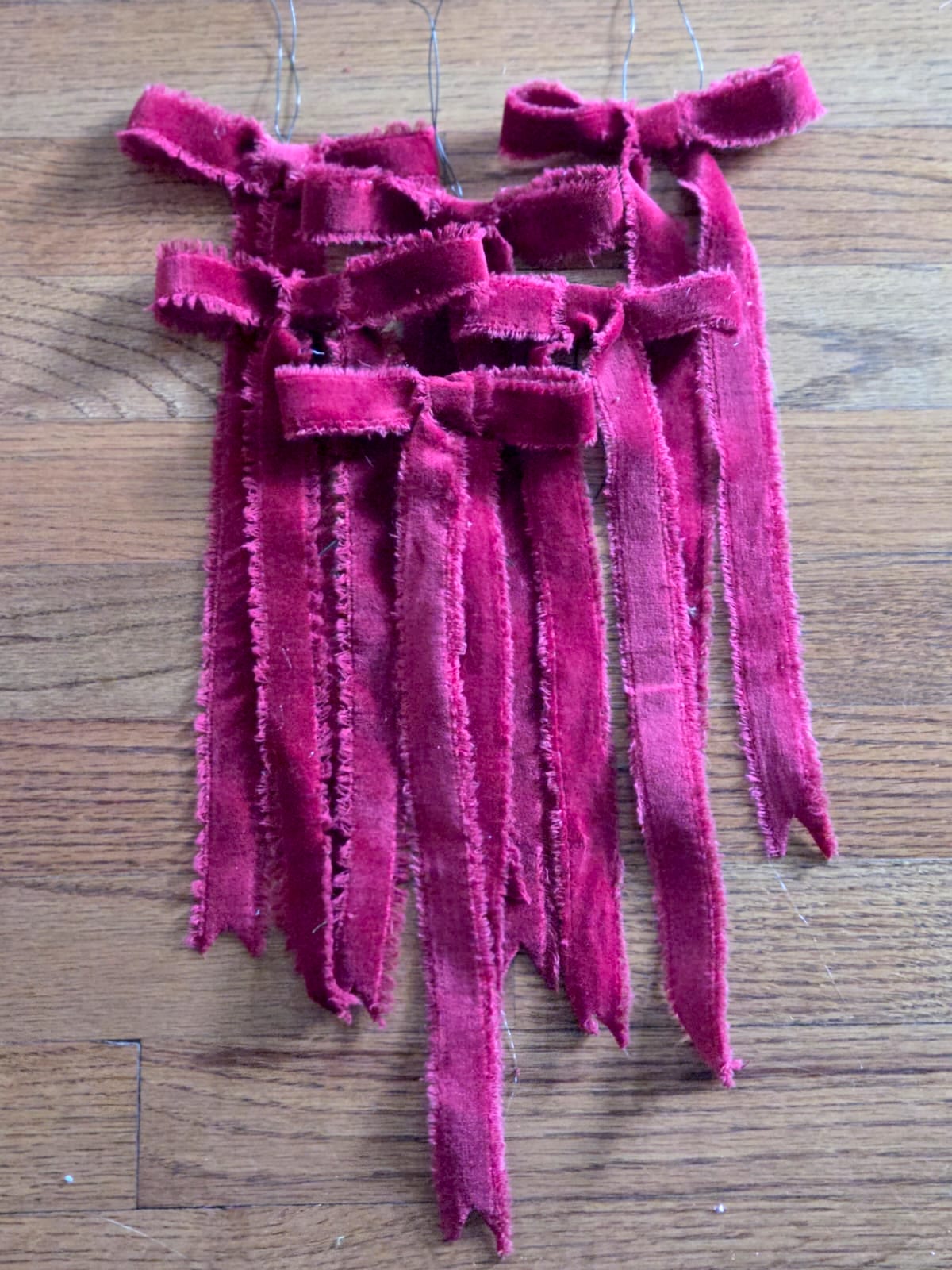 Set of 6 - 12" Frayed-edge Velvet Bows (Cranberry)
