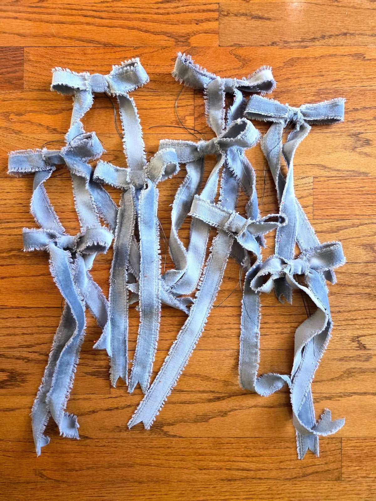 Set of 6 - 12" Frayed-edge Velvet Bows (Juniper Berry Blue)